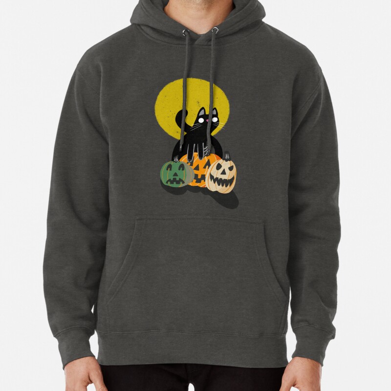 Black Cat Pumpkin Moon Pullover Hoodie
