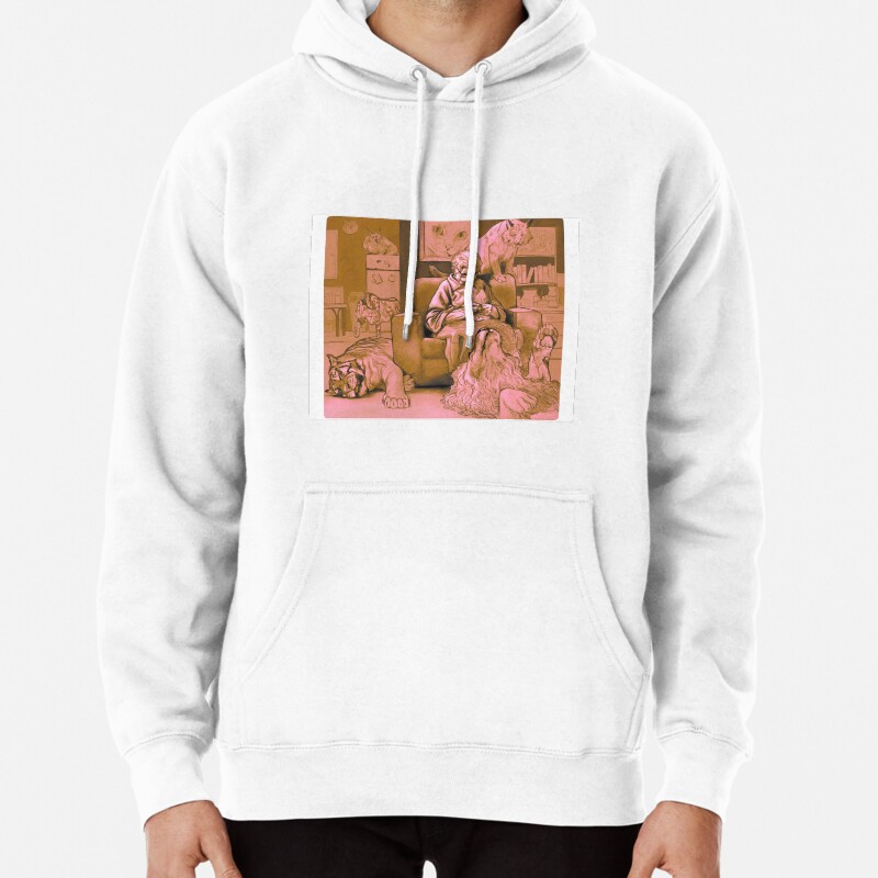 Cat Lady chilling knitting Graphic Illustration  Pullover Hoodie