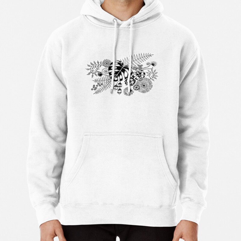 Tropical Leaves and Flowers Pullover Hoodie