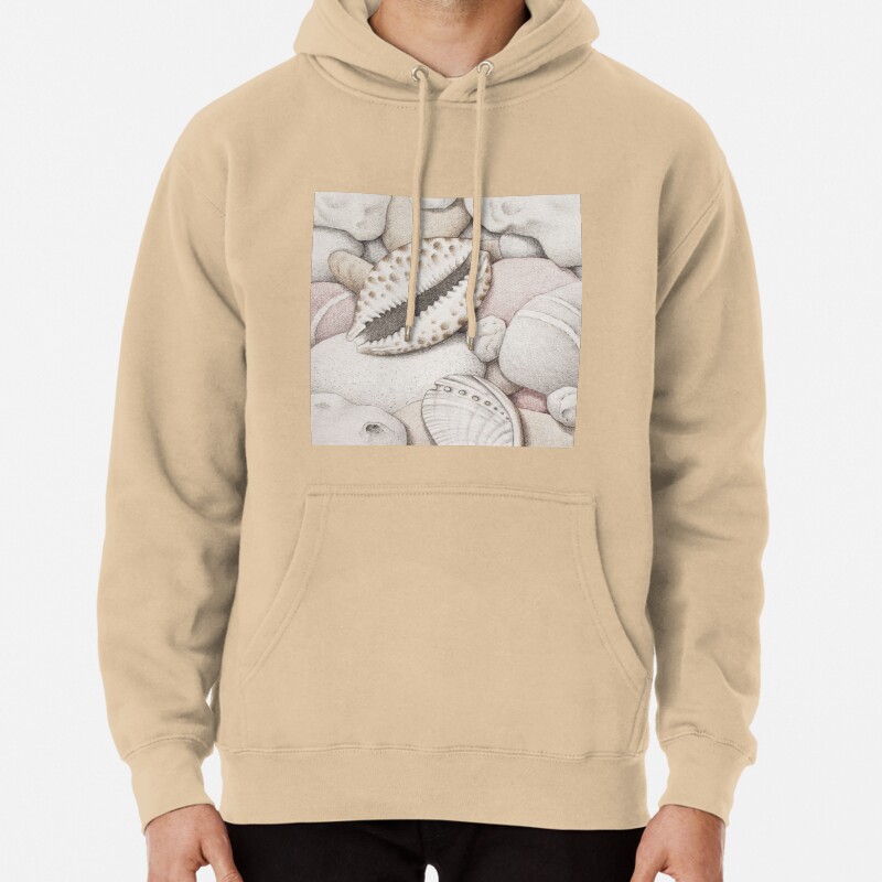 Pebbles, Cowrie and Abalone Shells Pullover Hoodie