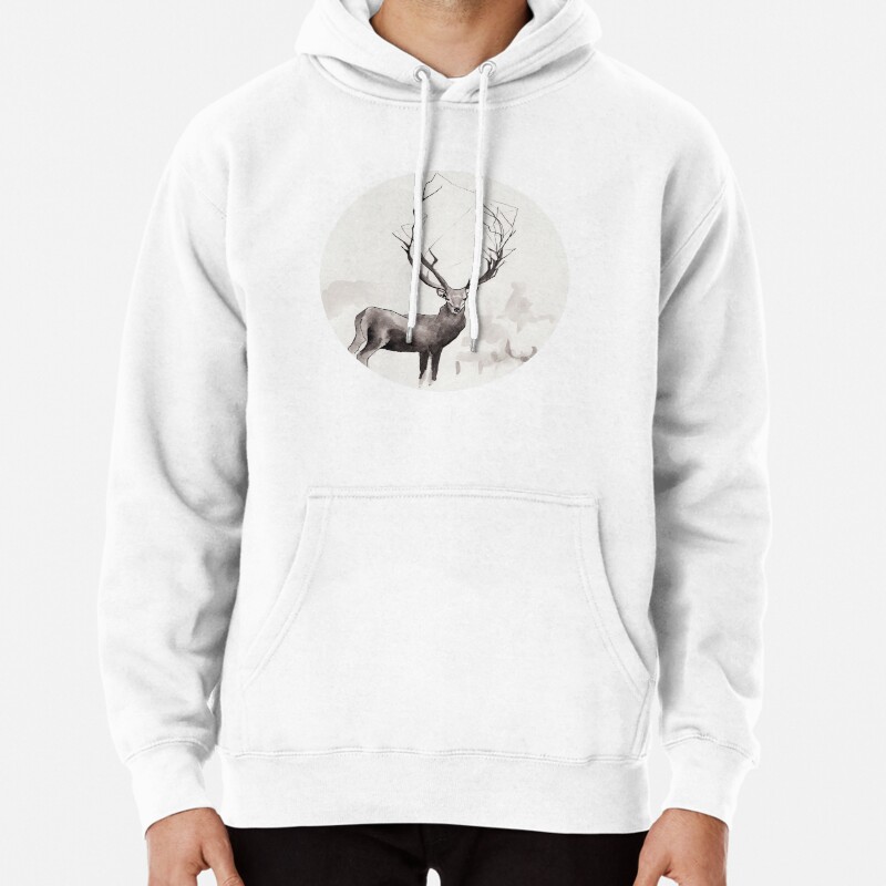 Art Illustration - Deer in the fog Pullover Hoodie