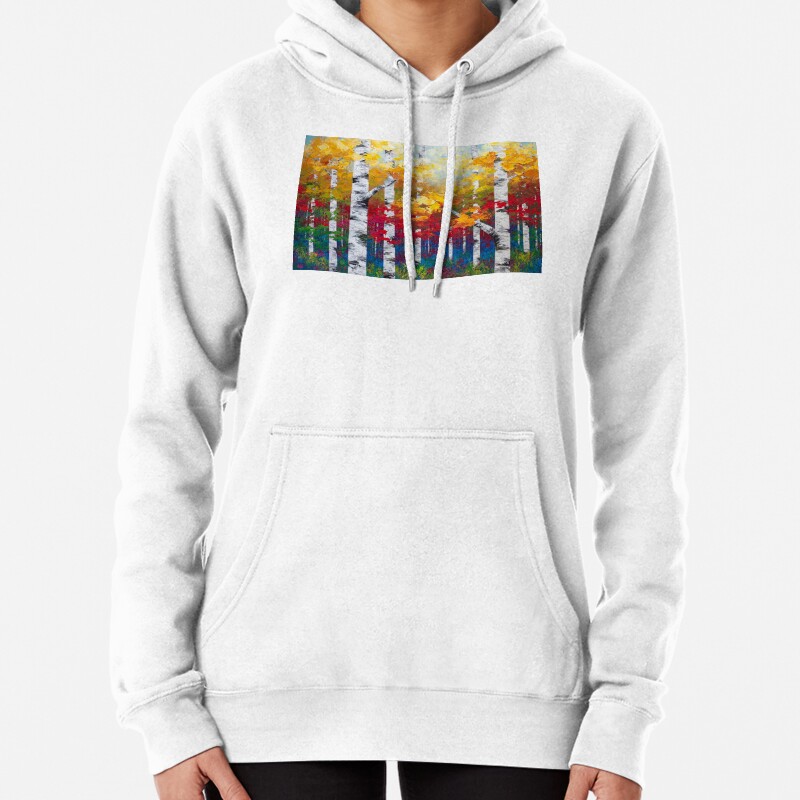 Autumn Everlast Aspen Birch Tree Landscape Painting Pullover Hoodie