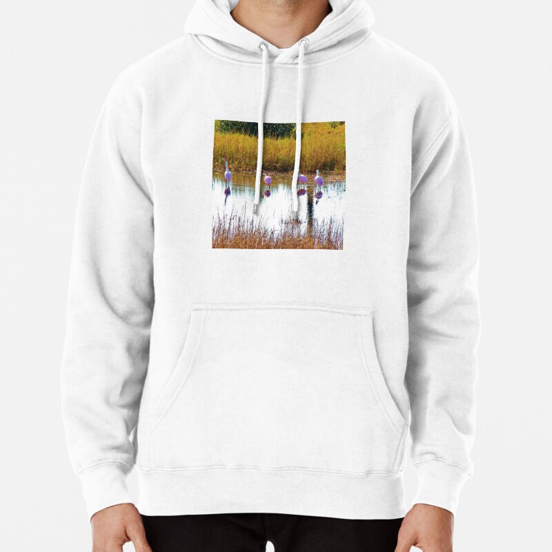 Rosette Spoonbills Wading in the Water Pullover Hoodie