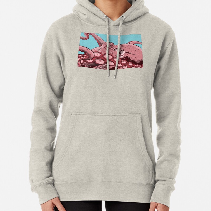 Pink Octopus Design Pullover Hoodie