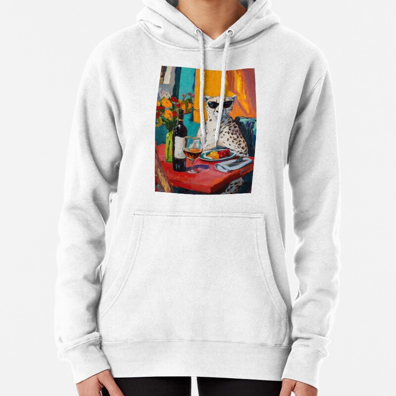 Maximalist White Cheetah, Colorful Art Pullover Hoodie