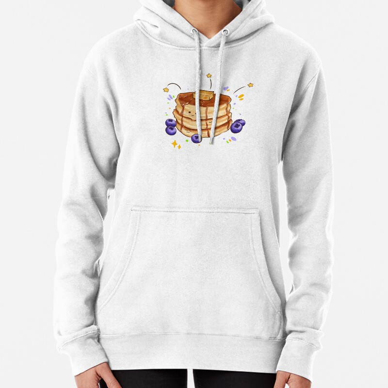 Cute Happy Pancakes with Blueberries Pullover Hoodie
