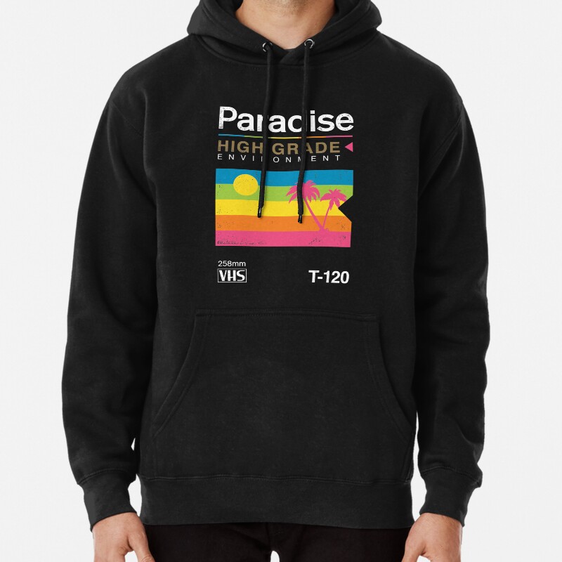 Retro VHS Paradise Tropical Beach Pullover Hoodie