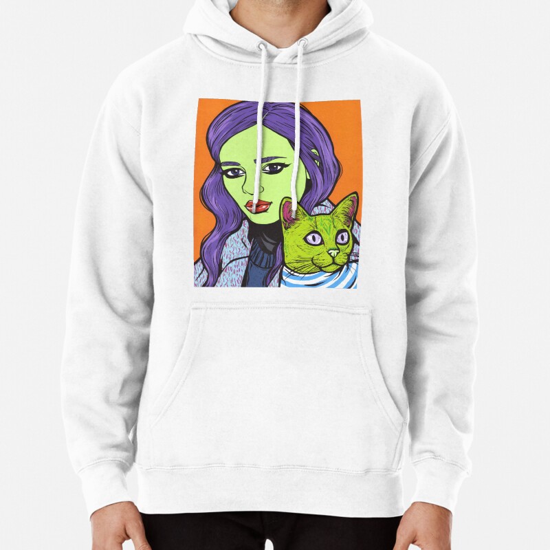 Girl with Cat Pullover Hoodie