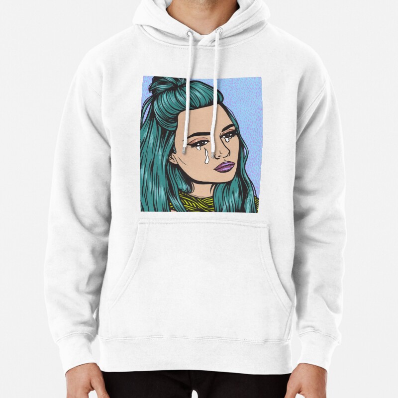 Teal Tears - Crying Comic Pop Art Girl Pullover Hoodie