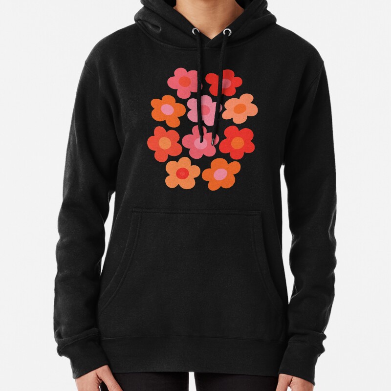 Flowerfull on Plum (happy boho retro floral pattern) Pullover Hoodie