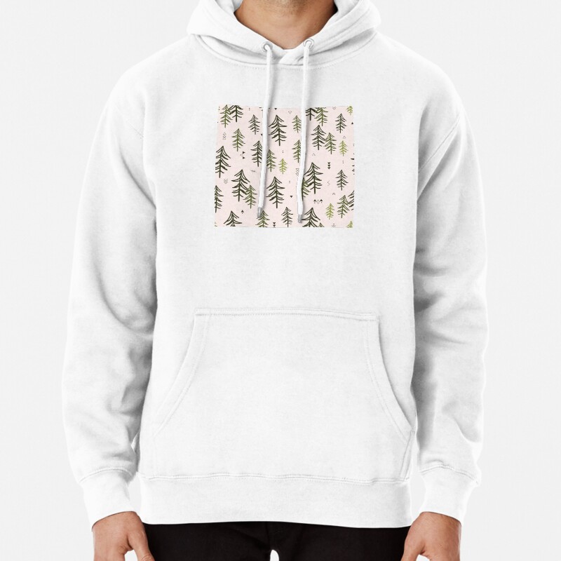 Doodled Fir Trees Pattern Pullover Hoodie