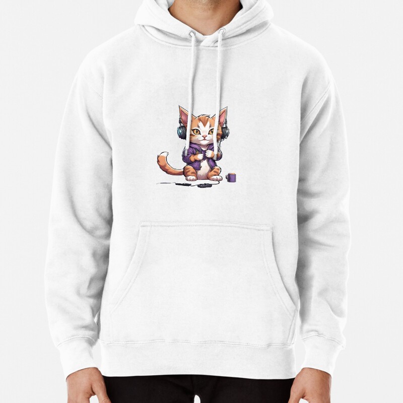 Little cute cat streamer twitch Pullover Hoodie