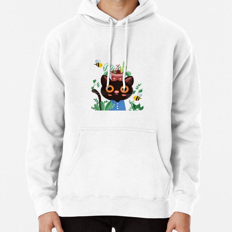 Little black cute cat Pullover Hoodie