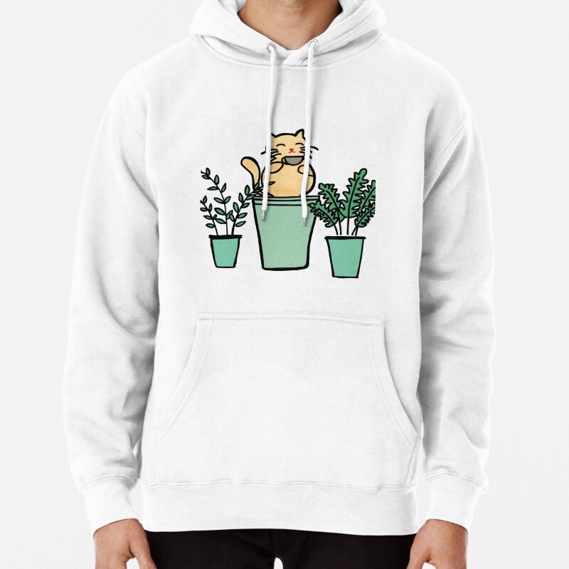 Cute Cat with plants  Pullover Hoodie