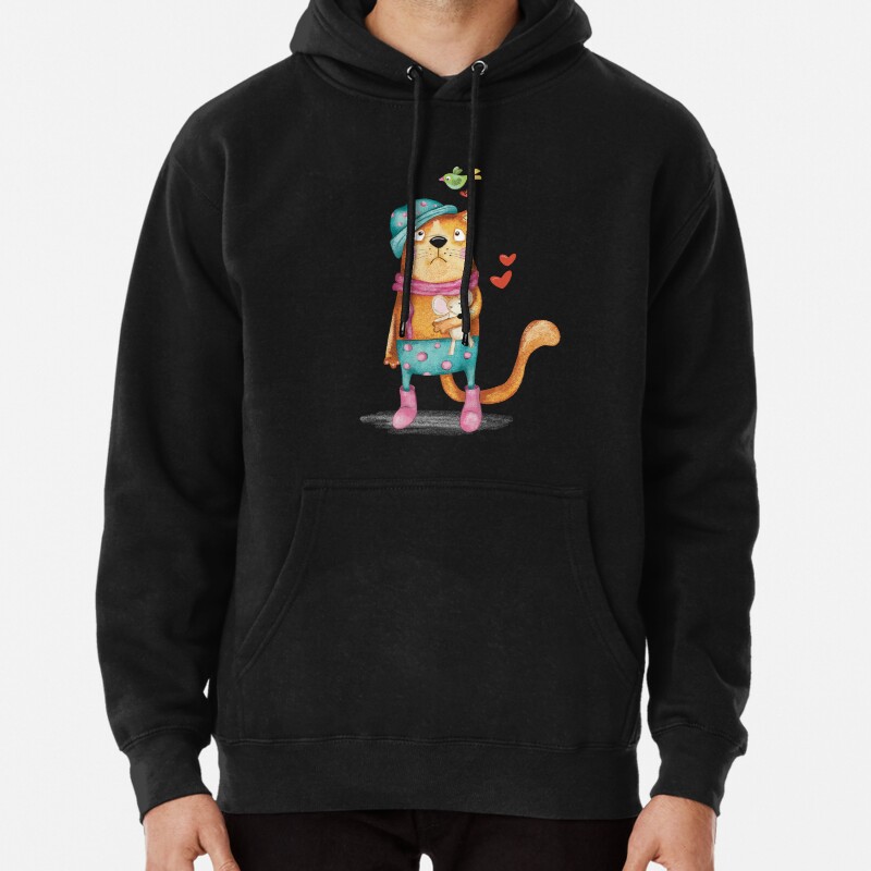 Cute Cat, Cute Animals, Whimsical Cat Pullover Hoodie
