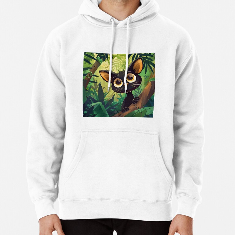 Cartoon Cat Jungle Adventure Pullover Hoodie