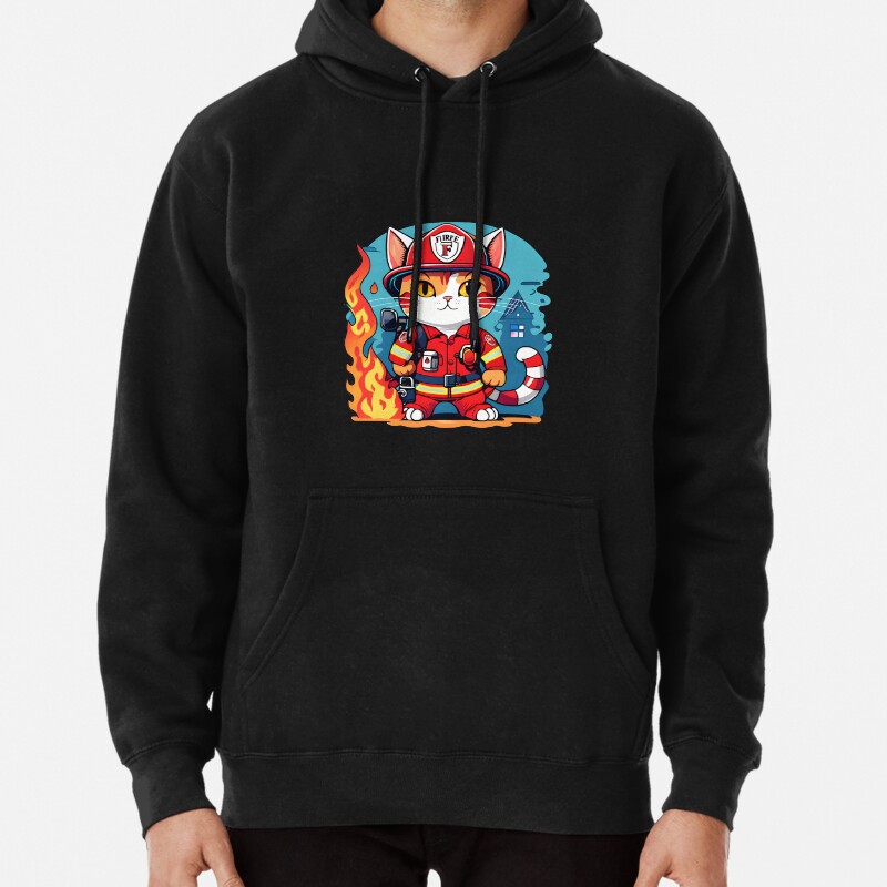 Firefighter Cat - Funny Cat  Pullover Hoodie