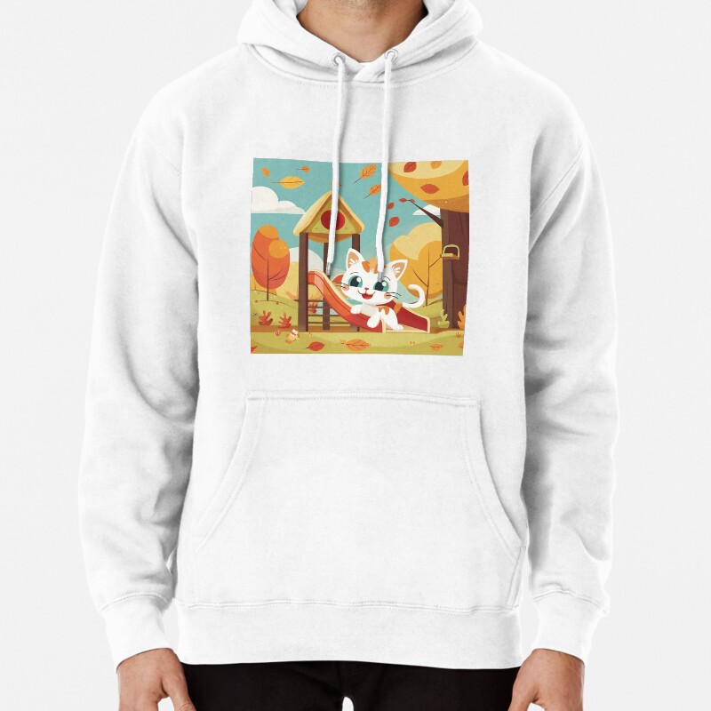 Cartoon Cat having fun at the park Pullover Hoodie