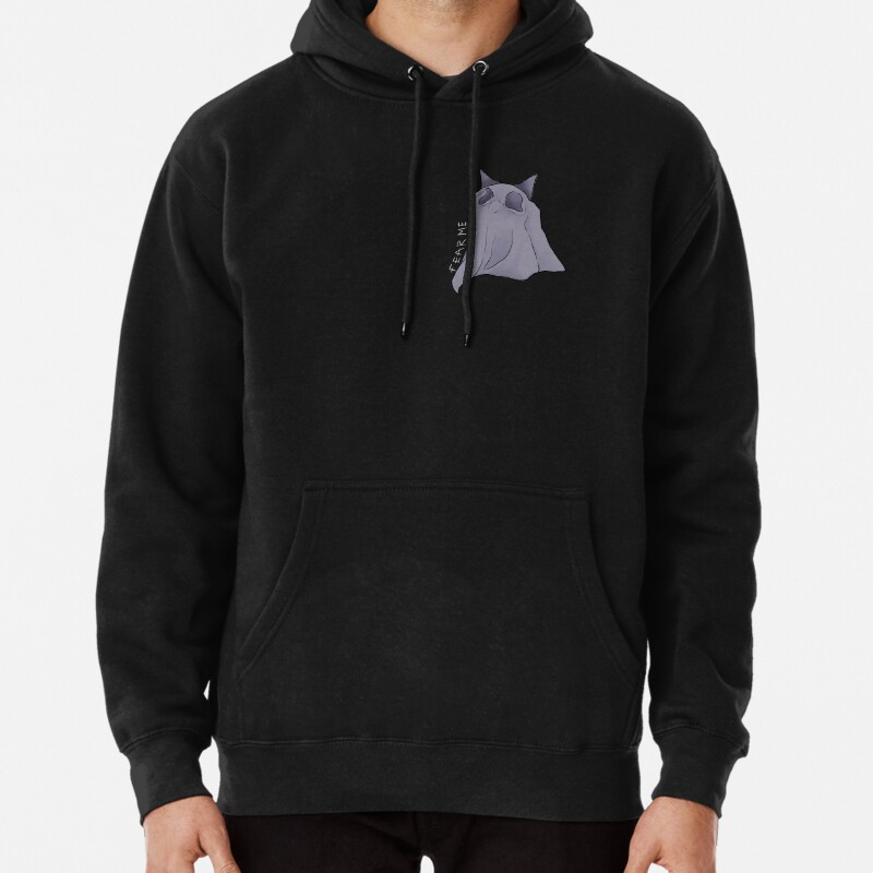 Ghost cat (transparent background, white text) Pullover Hoodie