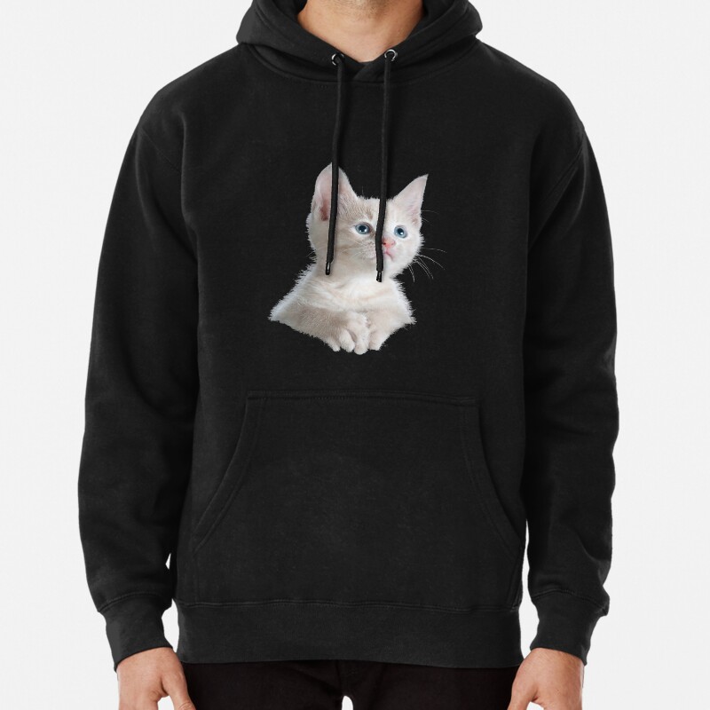 Cute White Kitten Pullover Hoodie