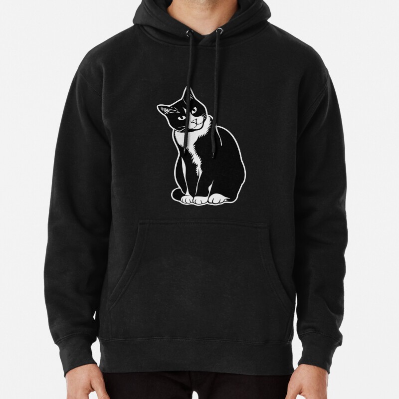 Cute Tuxedo Cat Illustration Pullover Hoodie