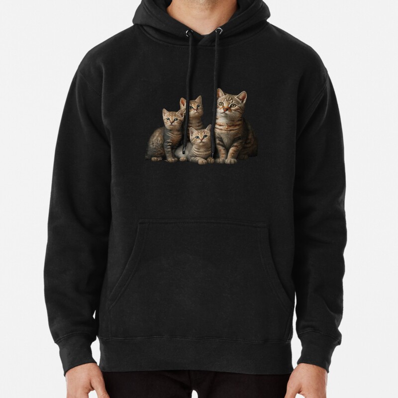 Cute cats, group photo, cute kittens with parents, cat lovers Pullover Hoodie