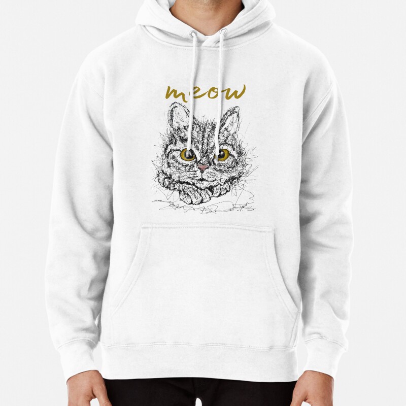 Doodly Cat Meow hand made artwork Pullover Hoodie