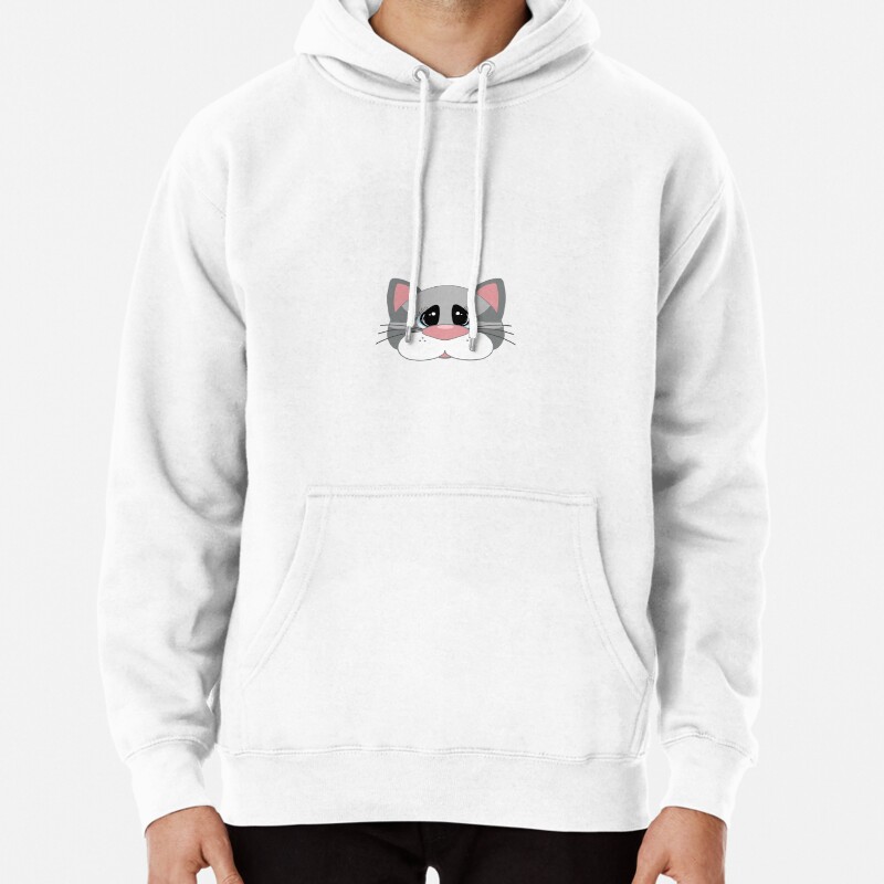 Cute Gray Cat Face Pullover Hoodie