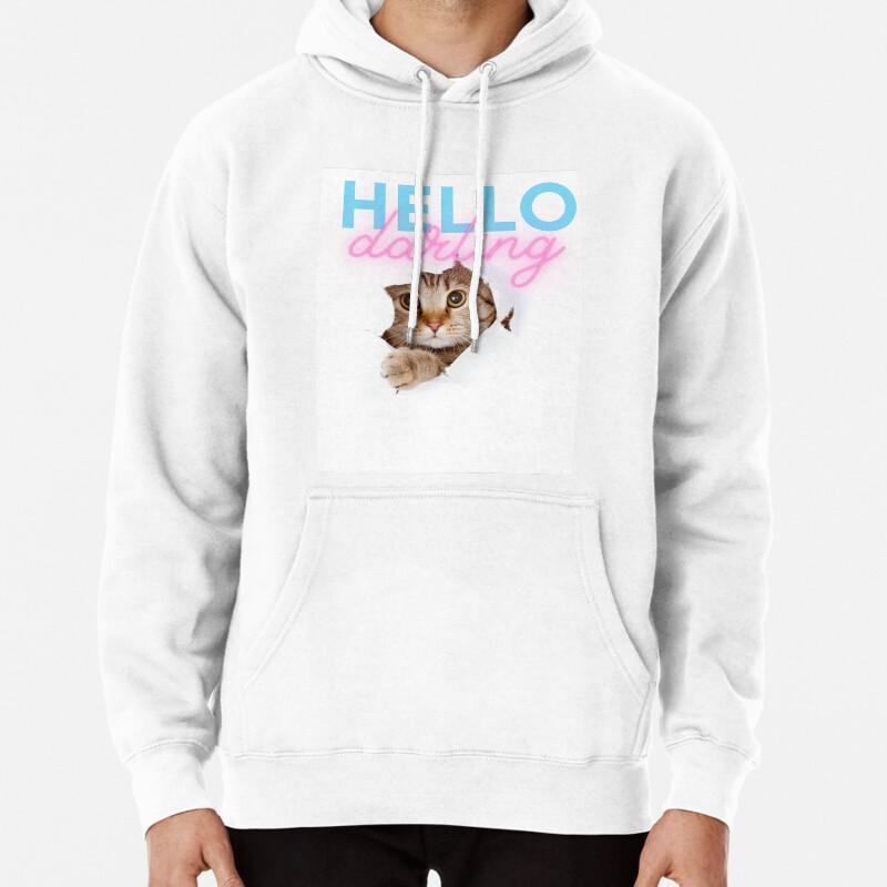 Cute cat, hello darling Pullover Hoodie