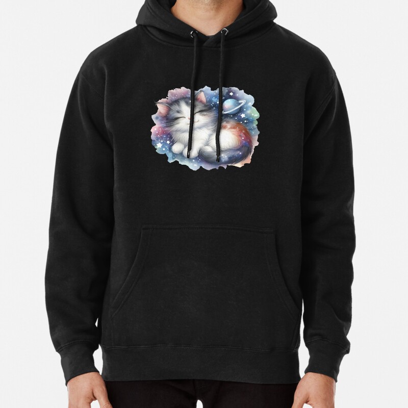 Cute cat sleeping in space Pullover Hoodie