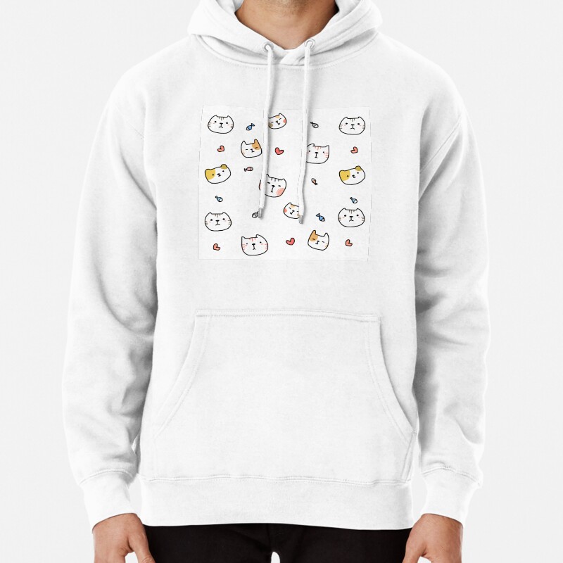Cute cats with little fish Pullover Hoodie