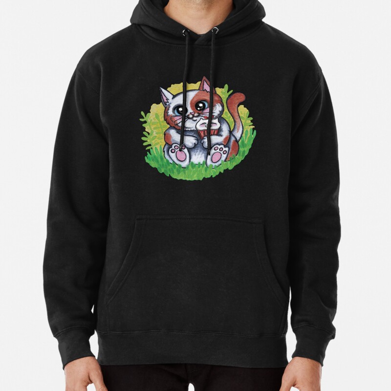 Cute cat sitting on grass Pullover Hoodie