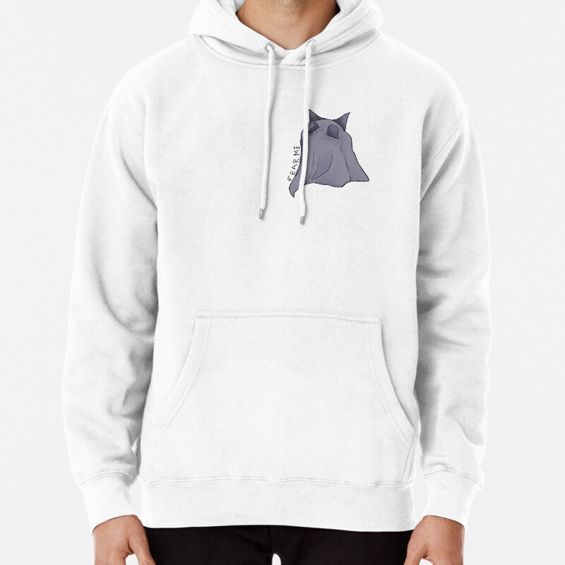 Fear me ghost cat (transparent background, black writing) Pullover Hoodie