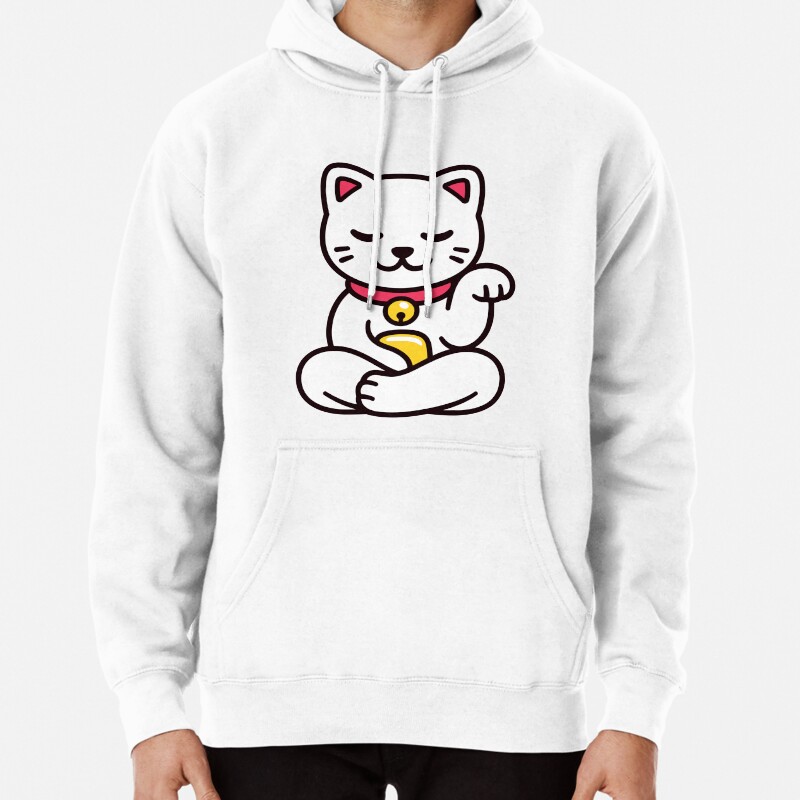 Cute meditating Maneki Neko cat Pullover Hoodie