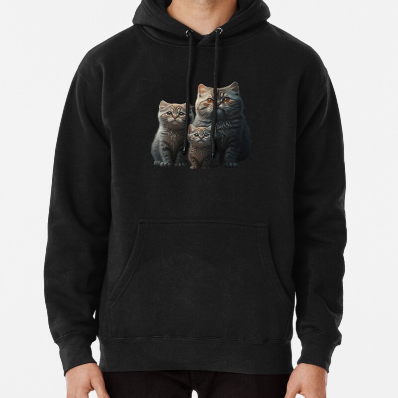 Family cat portrait, group photo, cute kittens with parents, cat lovers Pullover Hoodie
