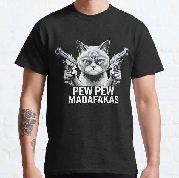 FUNNY Pew Pew Madafakas Cat, Pew Pew Cat, Vintage Cat With Guns, Cat Paw, Black Cat Cartoon, Pewpew, Our Cute Cat Pets Merchandise for Funny Cat Pet Lovers! retro meme crazy animal Classic T-Shirt