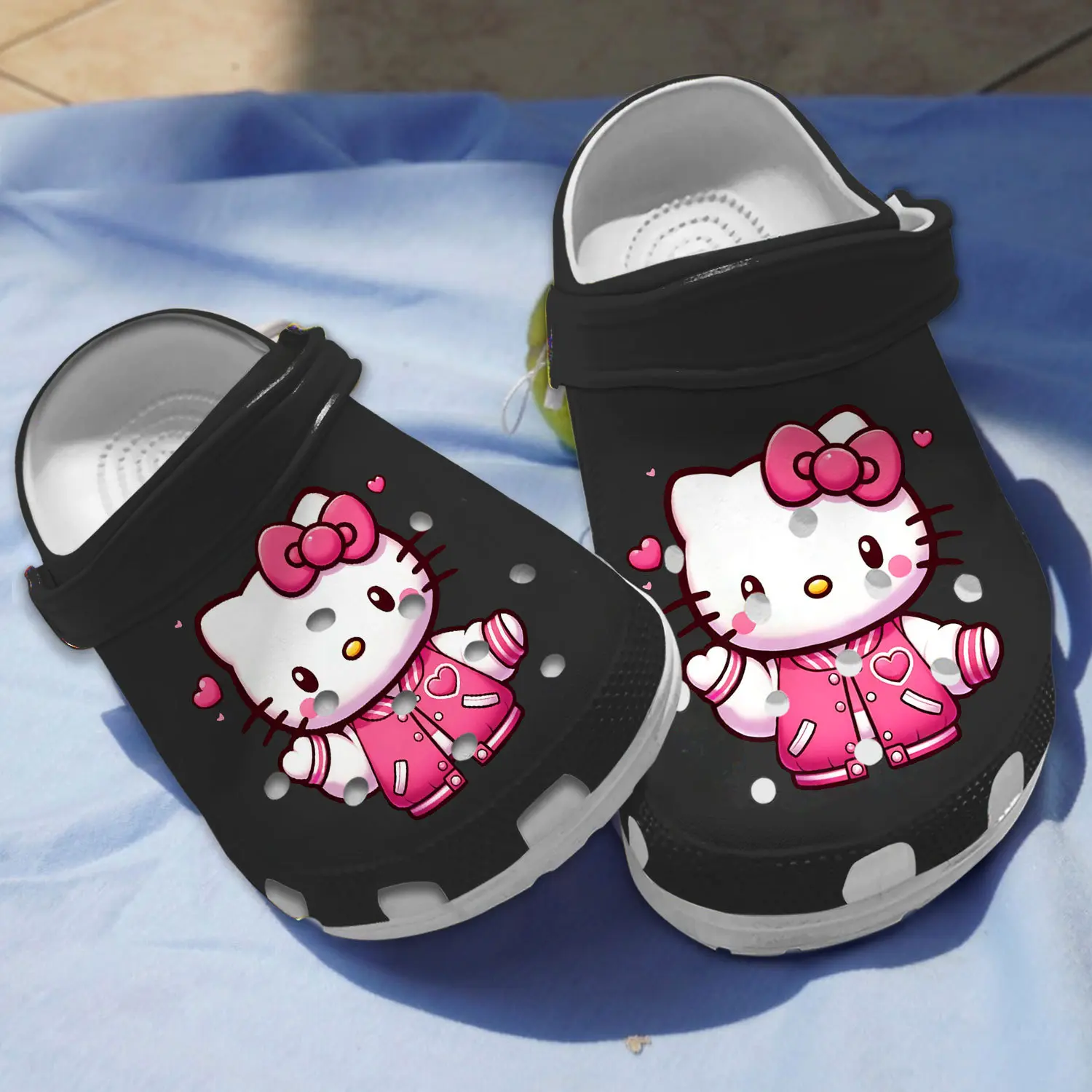 Hello Kitty Wear Pink Bomber Black, Hello Kitty Wear Crocs Clogs