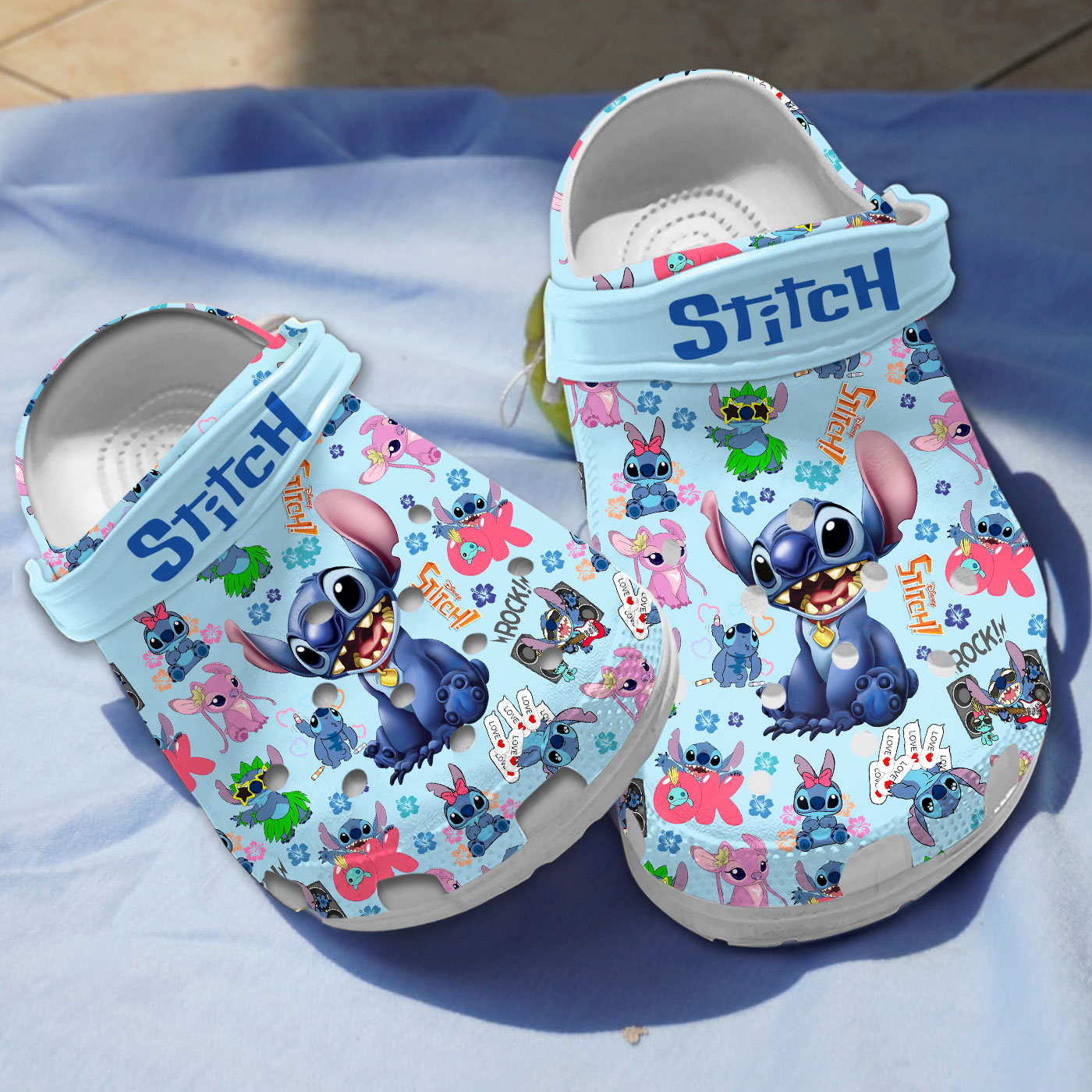 Cute Stitch And Stitch Icon Blue, Cute Stitch Crocs Clogs