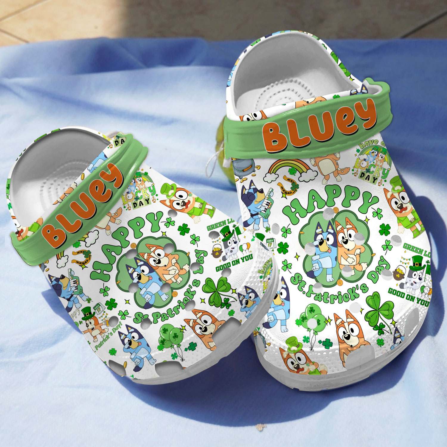 Happy St. Patrick Day Bluey Family Cartoon, Happy St. Patrick Crocs Clogs