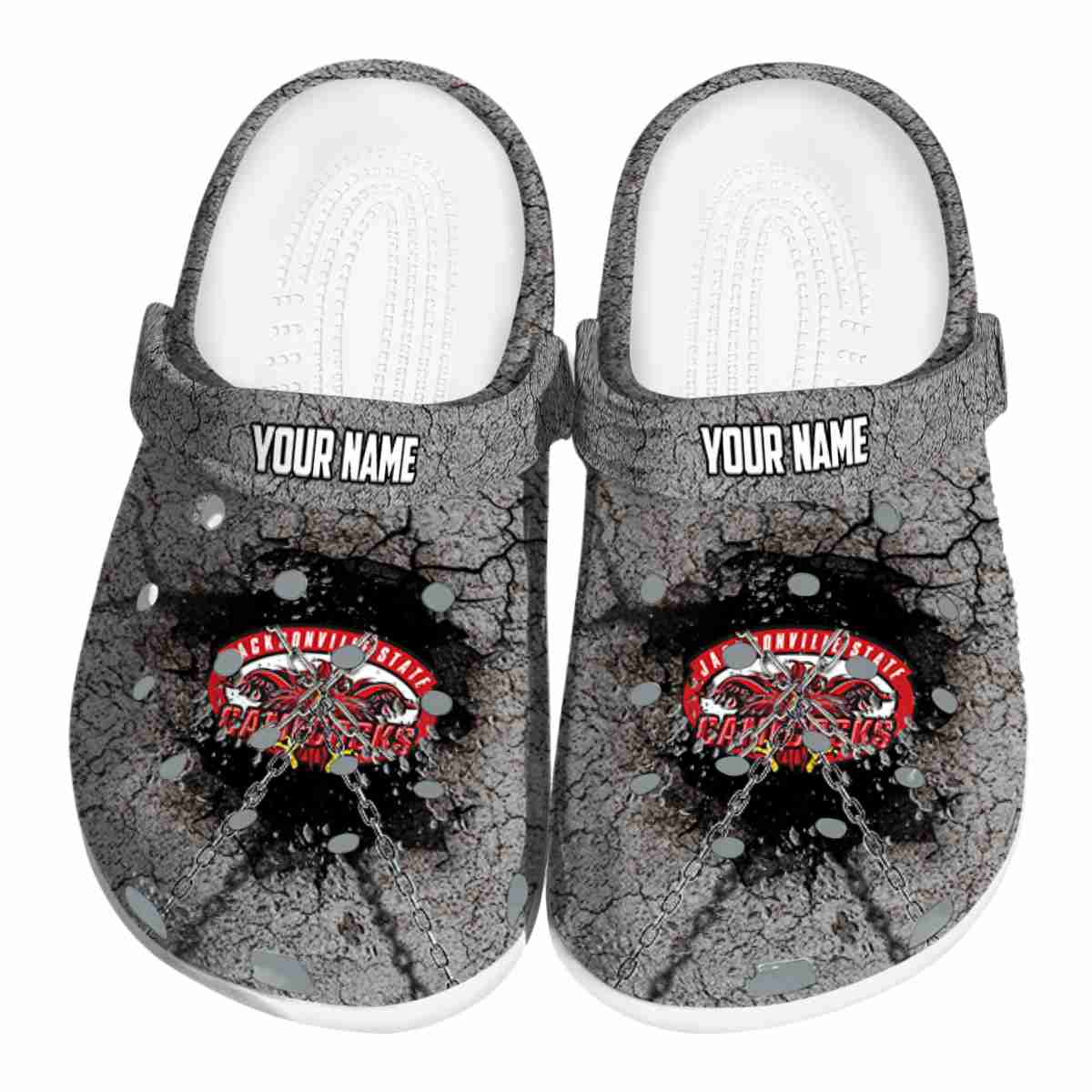 Jacksonville State Gamecocks Cracked Ground Texture, Jacksonville State Crocs Clogs