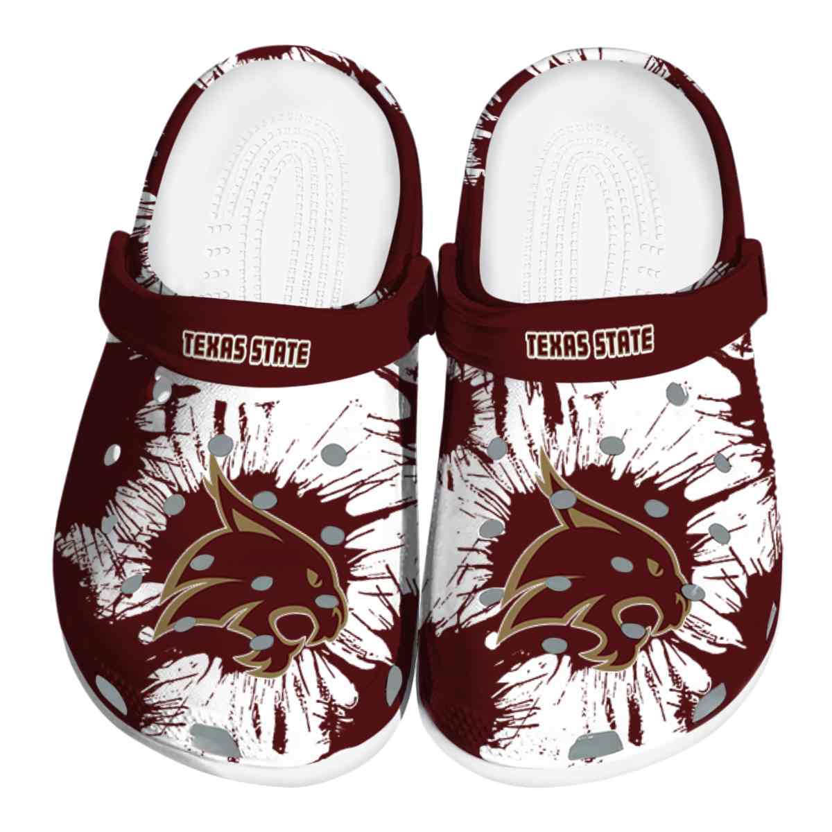 Texas State Bobcats Splatter Graphics, Texas State Bobcats Crocs Clogs