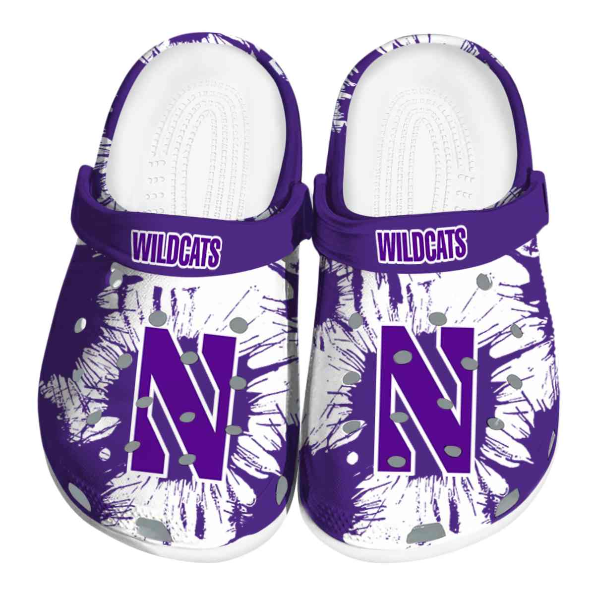 Northwestern Wildcats Splatter Graphics, Northwestern Wildcats Splatter Crocs Clogs
