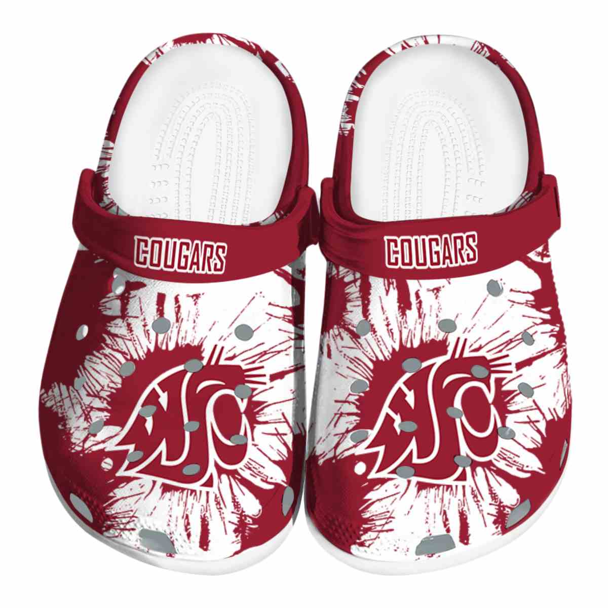 Washington State Cougars Splatter Graphics, Washington State Cougars Crocs Clogs