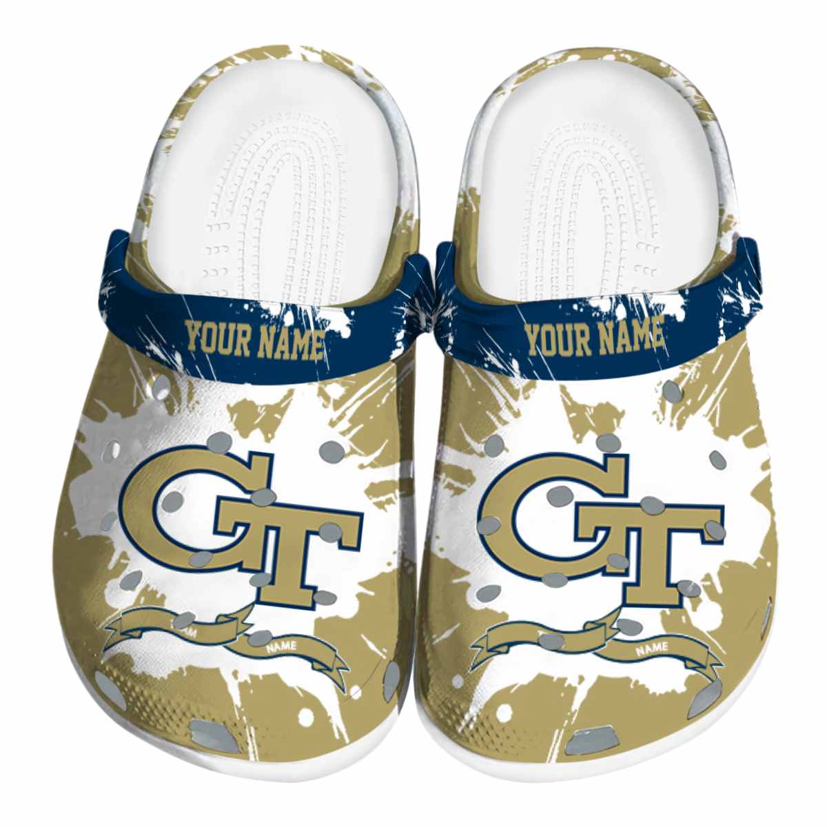 Georgia Tech Yellow Jackets Splatter Pattern, Georgia Tech Yellow Crocs Clogs