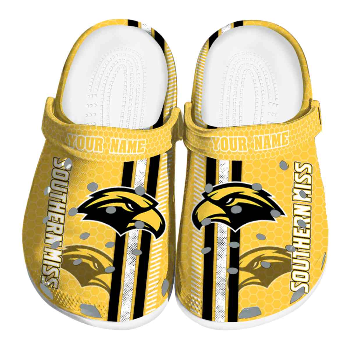 Southern Miss Golden Eagles Contrasting Stripes, Southern Miss Golden Crocs Clogs