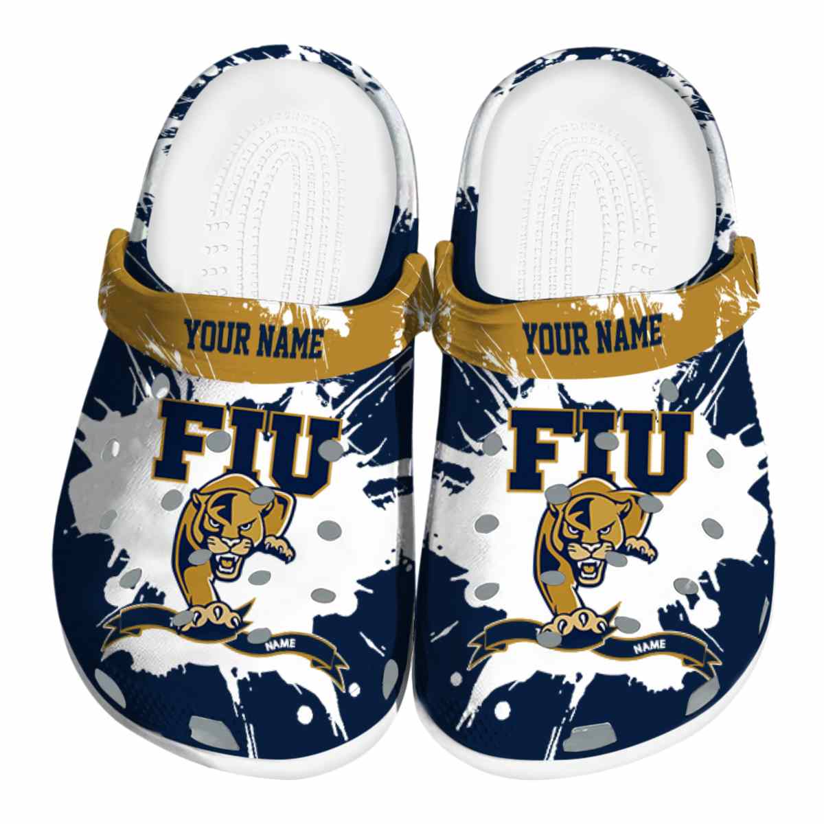 FIU Panthers Splatter Pattern, FIU Panthers Splatter Crocs Clogs