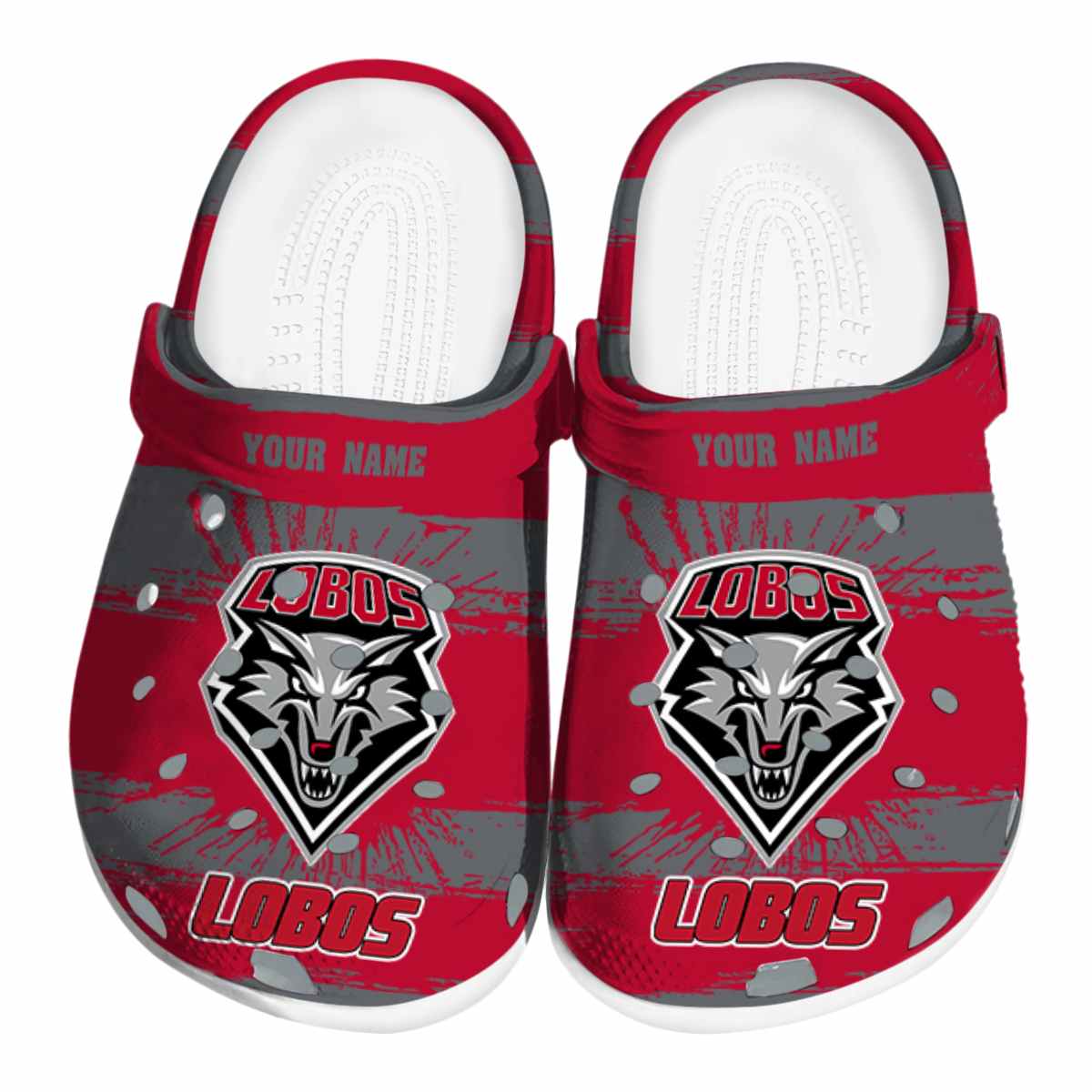 New Mexico Lobos Paint Splatter Graphics, New Mexico Lobos Crocs Clogs