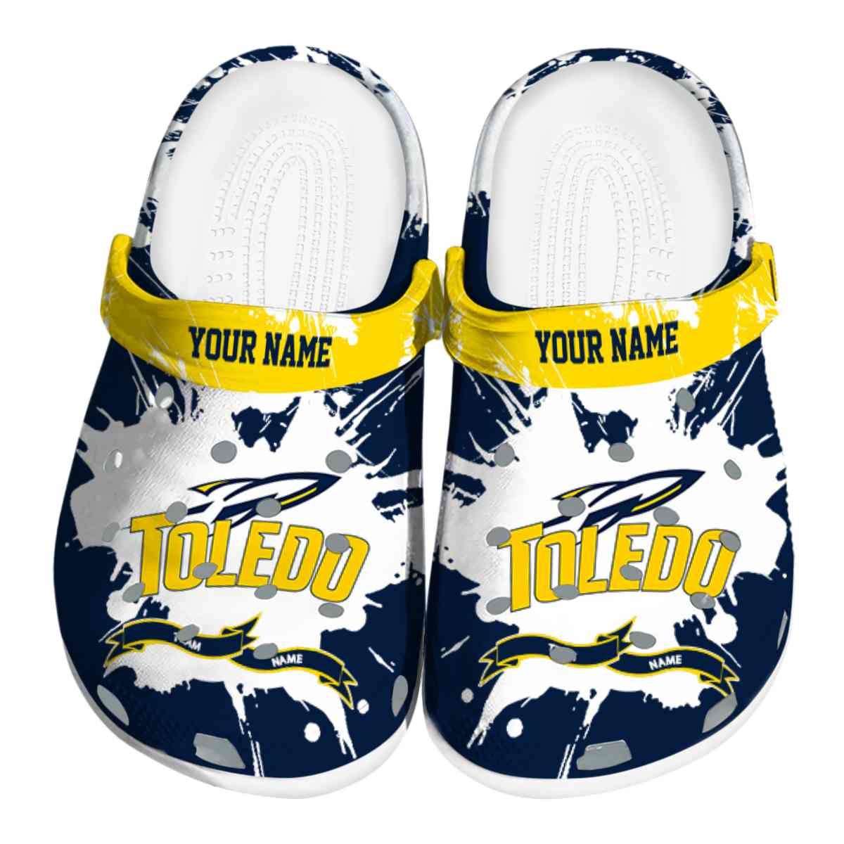 Toledo Rockets Splatter Pattern, Toledo Rockets Splatter Crocs Clogs