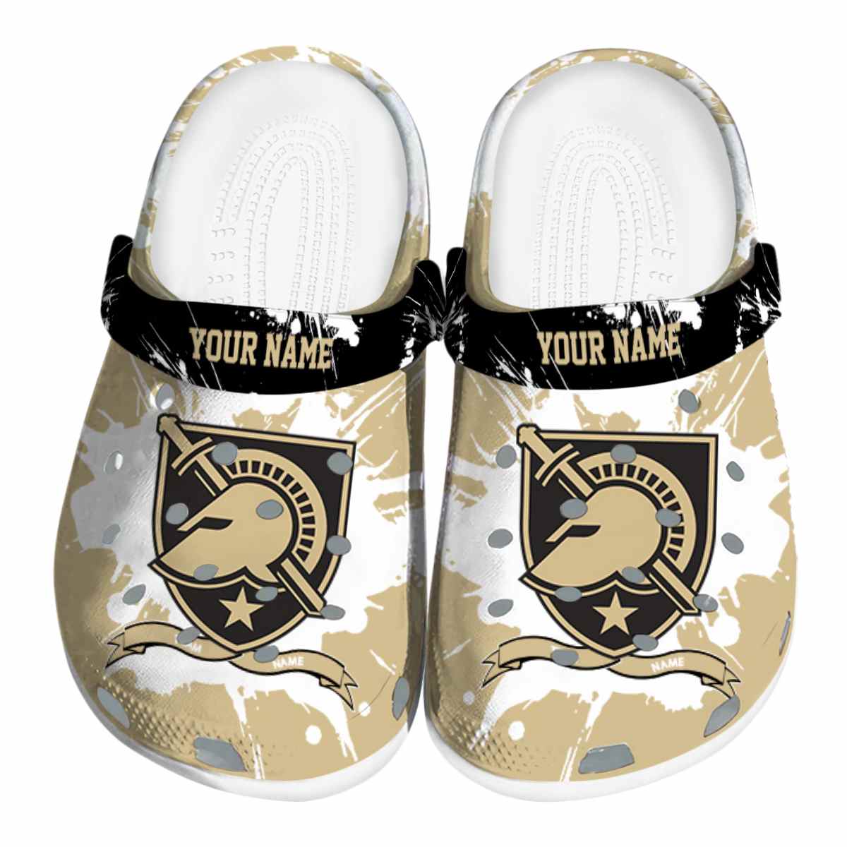 Army Black Knights Splatter Pattern, Army Black Knights Crocs Clogs