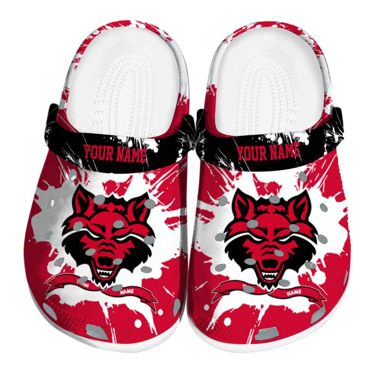 Arkansas State Red Wolves Splatter Pattern, Arkansas State Red Crocs Clogs